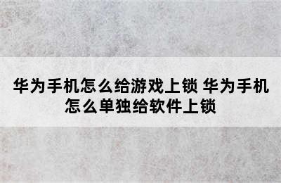 华为手机怎么给游戏上锁 华为手机怎么单独给软件上锁